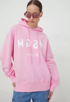 MSGM hanorac de bumbac femei, culoarea roz, cu gluga, cu imprimeu imagine