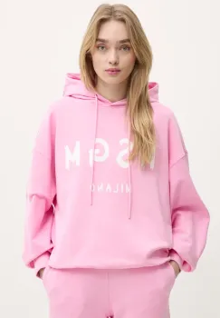 MSGM hanorac de bumbac femei, culoarea roz, cu gluga, cu imprimeu, 2000MDM515.300000 imagine