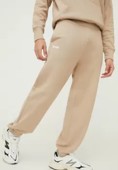 MSGM pantaloni de trening din bumbac culoarea bej, neted imagine