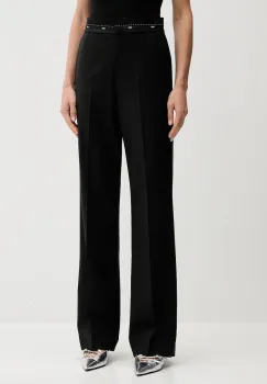 MSGM pantaloni din lana culoarea negru, lat, high waist, 3941MDP05.257605 imagine