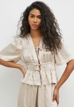 MUNTHE bluza din amestec de in culoarea bej, neted imagine