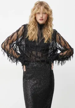 MUNTHE bluza SKALLO femei, culoarea negru, cu imprimeu, 244102824440 imagine
