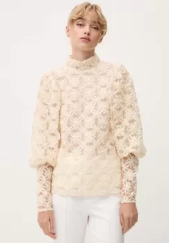 MUNTHE bluza THIKI femei, culoarea bej, cu imprimeu, 243103824330 imagine