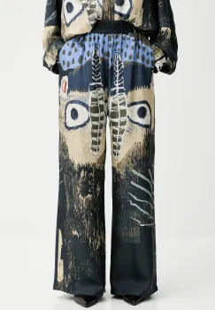 MUNTHE pantaloni de matase ARUM culoarea bleumarin, drept, high waist, 253140025318 imagine