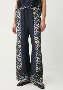 MUNTHE pantaloni de matase FABERT culoarea albastru marin, drept, high waist, 251140025118 imagine