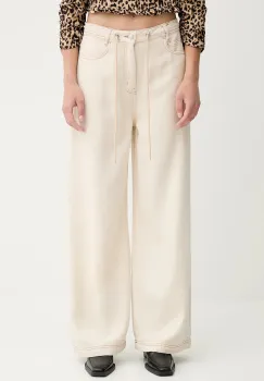 MUNTHE pantaloni OBEY culoarea bej, lat, high waist, 252141525206 imagine
