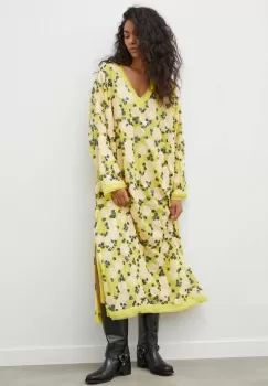 MUNTHE rochie culoarea galben, maxi, drept imagine