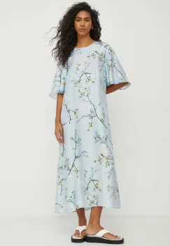 MUNTHE rochie de matase culoarea gri, maxi, drept imagine