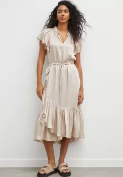 MUNTHE rochie din amestec de in culoarea bej, midi, evazati imagine