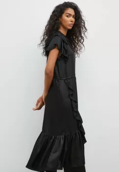 MUNTHE rochie din amestec de in culoarea negru, midi, evazati imagine