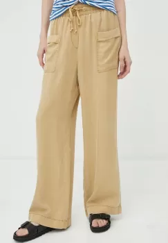 Mustang pantaloni Style Drawstring Wide Leg femei, culoarea bej, drept, high waist imagine