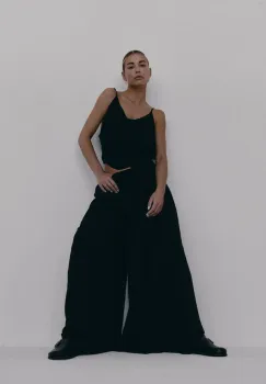 MUUV. pantaloni DUE culoarea negru, lat, medium waist imagine