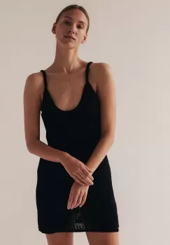 MUUV. rochie din bumbac culoarea negru, mini, mulata imagine