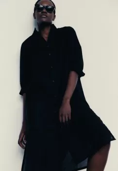 MUUV. rochie din bumbac culoarea negru, mini, oversize imagine