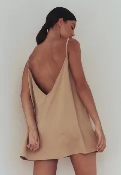 MUUV. rochie din bumbac sukienka #SURFGIRL culoarea bej, mini, oversize imagine