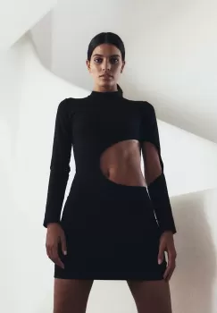 MUUV. rochie din bumbac Trou culoarea negru, mini, mulata imagine