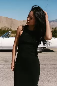 MUUV Rochie Racer culoarea negru, midi, mulat imagine