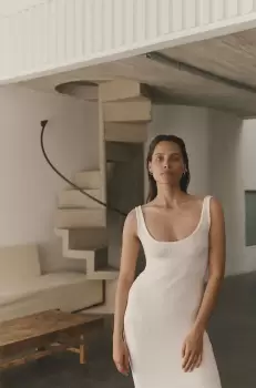 MUUV. rochie Sukienka D?uga Fendu culoarea alb, midi, mulata imagine