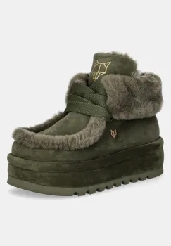 Naked Wolfe cizme de zapada din piele intoarsa Bambi culoarea verde, Bambi Suede Shearling Dark Olive imagine
