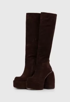 Naked Wolfe cizme din piele intoarsa femei, culoarea maro, cu toc drept, Space Cow Suede Brown imagine