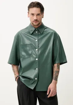 Nanushka camasa AKSEL barbati, culoarea verde, cu guler clasic, relaxed, NM25RSTP02467 imagine