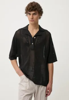 Nanushka camasa JASIM barbati, culoarea negru, cu guler clasic, regular, NM24PFSH01799 imagine