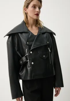 Nanushka geaca ramones ADO femei, culoarea negru, de tranzitie, oversize, NW22CROW01799 imagine