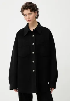 Nanushka jacheta de camasa din lana MARTIN culoarea negru, de tranzitie, oversize, NM24CROW01899 imagine