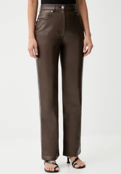Nanushka pantaloni culoarea maro, evazati, high waist, NW25PFPA15278 imagine