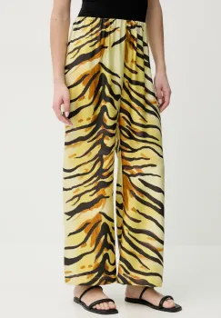 Nanushka pantaloni de matase BRENDA femei, culoarea galben, lat, high waist, NW25RSPA20558 imagine