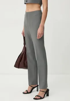 Nanushka pantaloni ERINNA femei, culoarea gri, drept, high waist, NW24PFOW18055 imagine