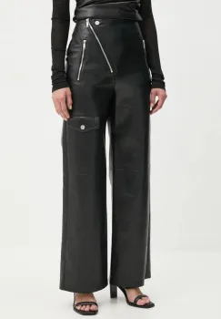 Nanushka pantaloni HAYES femei, culoarea negru, drept, high waist, NW24FWPA45300 imagine