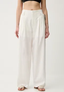 Nanushka pantaloni JENCI culoarea bej, lat, high waist, NW25SSPA26600 imagine