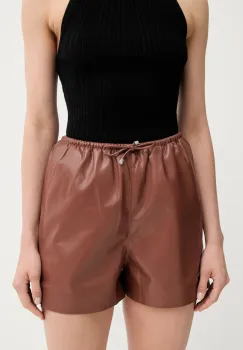 Nanushka pantaloni scurti ANIELA culoarea maro, uni, high waist, NW25SSST21875 imagine