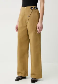 Nanushka pantaloni SHARNI femei, culoarea verde, lat, high waist, NW25RSPA20763 imagine