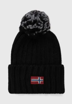 Napapijri caciula din amestec de lana SEMIURY W 3 culoarea negru, din tricot gros, NP0A4GKC0411 imagine