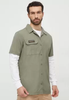 Napapijri camasa din bumbac barbati, culoarea verde, relaxed imagine
