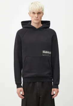 Napapijri hanorac de bumbac B-Premium H barbati, culoarea negru, cu gluga, cu imprimeu, NP0A4I6M9411 imagine