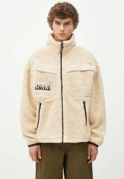 Napapijri hanorac fleece T-Jaman Fz culoarea bej, cu imprimeu, NP0A4HZNN1J1 imagine