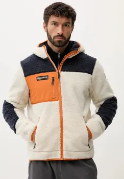 Napapijri hanorac fleece Yupik 3 culoarea bej, cu gluga, cu imprimeu, NP0A4GNSMM91 imagine