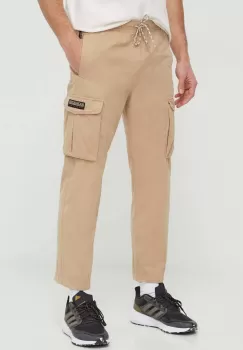 Napapijri pantaloni de bumbac culoarea bej, drept, high waist imagine