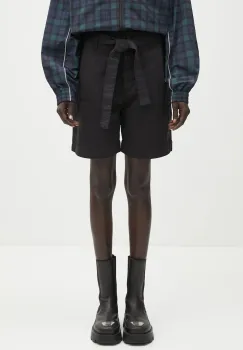 Napapijri pantaloni scurti din in N-Nice culoarea negru, uni, high waist, NP0A4IEX9411 imagine
