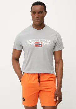 Napapijri tricou din bumbac S-Aylmer barbati, culoarea gri, cu imprimeu, NP0A4HTOH621 imagine