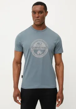 Napapijri tricou din bumbac S-Bollo barbati, culoarea gri, cu imprimeu, NP0A4I3CG1Y1 imagine