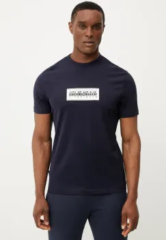 Napapijri tricou din bumbac S-Box barbati, culoarea albastru marin, cu imprimeu, NP0A4I3L1761 imagine