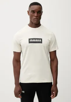 Napapijri tricou din bumbac S-Box culoarea bej, cu imprimeu, NP0A4I3LN1J1 imagine