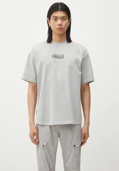 Napapijri tricou din bumbac S-Cortona barbati, culoarea gri, cu imprimeu, NP0A4ILQH621 imagine