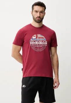 Napapijri tricou din bumbac S-Turin 1 barbati, culoarea bordo, cu imprimeu, NP0A4HQGR1E1 imagine