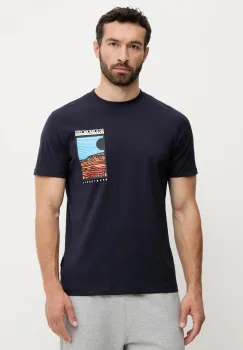 Napapijri tricou din bumbac S-Valdor culoarea bleumarin, cu imprimeu, NP0A4IE61761 imagine