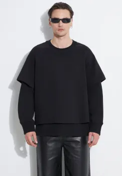 Neil Barrett bluza Slim Dropped Shoulder Double Layer Sweatshirt barbati, culoarea negru, neted, MY72251R-Y501-001N imagine